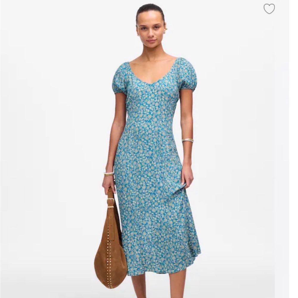 *NWT* Madewell Blue Floral Puff-Sleeve Midi Dress. Size: S